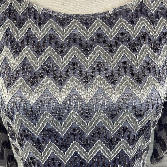 Connect Apparel Dress sz 10 Lilac Silver Gold Chevron Lace Straight Stretch Knee - Picture 6 of 11